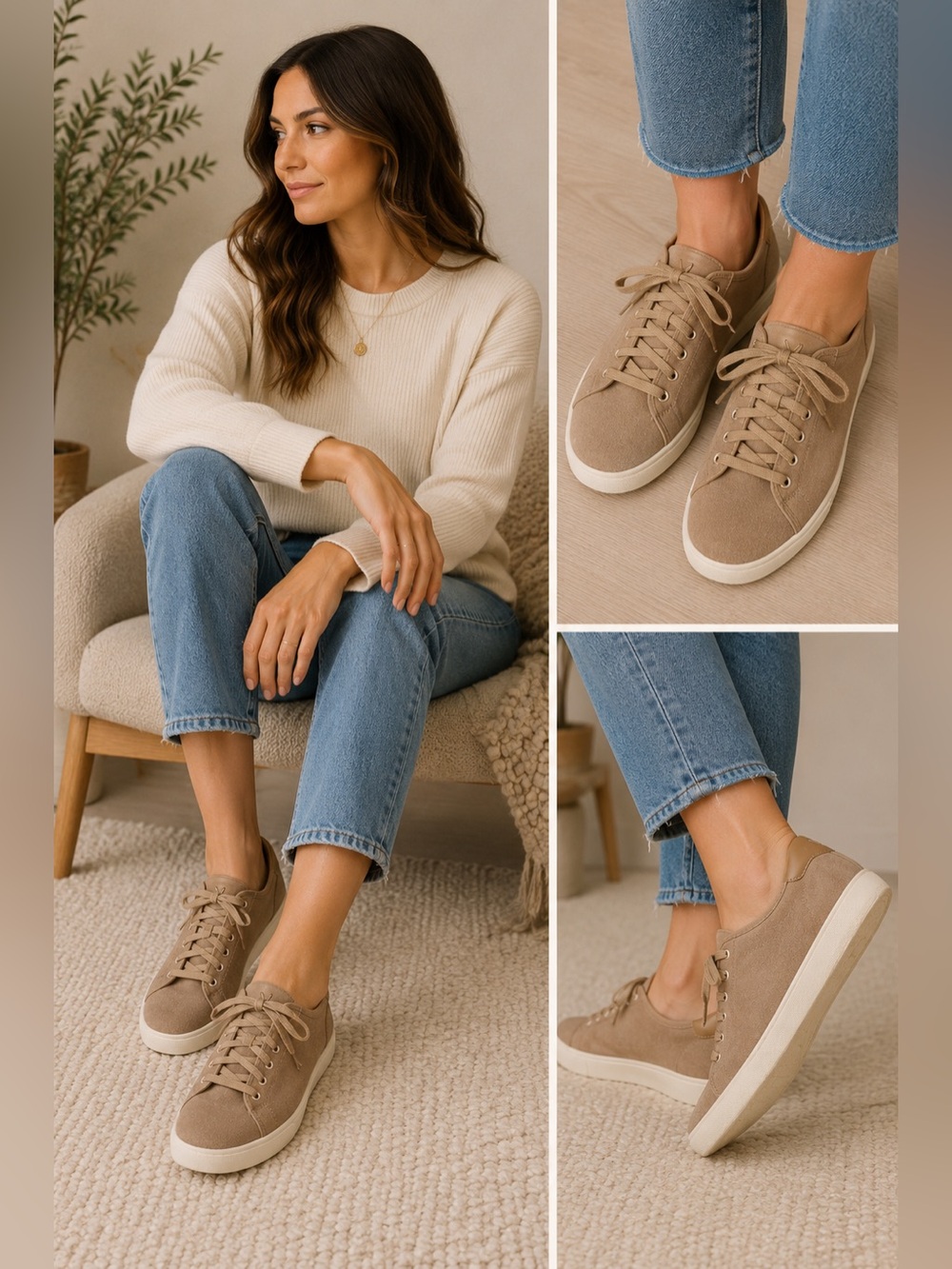 Vionic Brinley Tan Suede Sneakers Orthotic Lace Up Comfort Casual Shoes Women 9